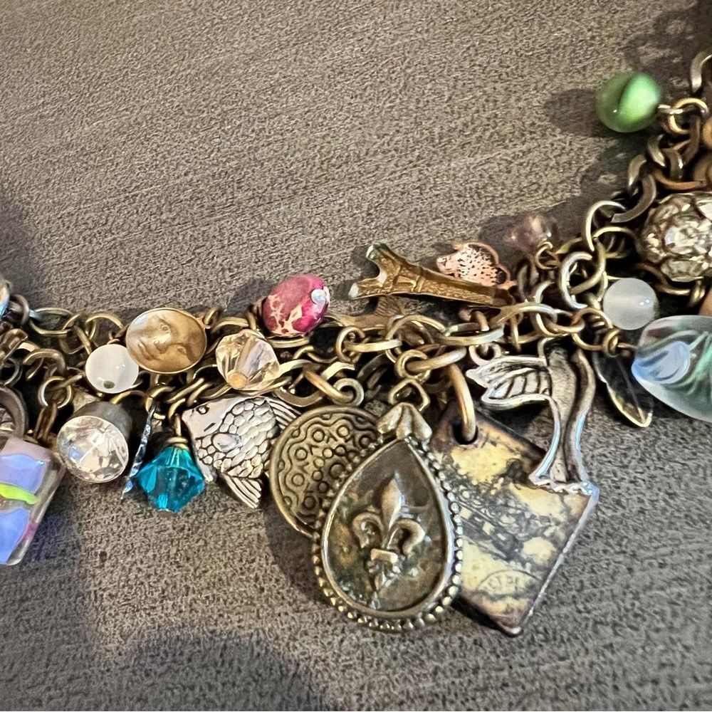 Loaded Multi-Color Charm Bracelet/beads/Brass/Silver W/Toggle - Picture 6 of 12